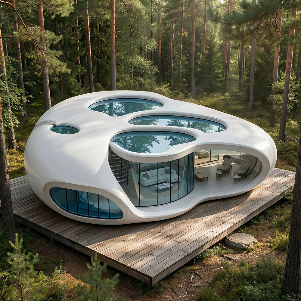 Epäsäännöllisen muotoinen yksikerroksinen irrotettava Apple Cabin kapseli