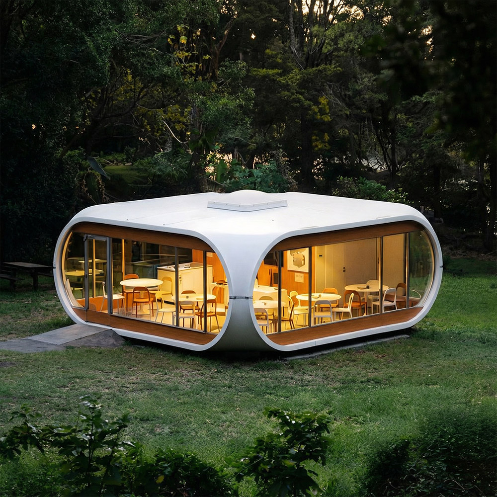 Epäsäännöllisen muotoinen yksikerroksinen irrotettava Apple Cabin kapseli