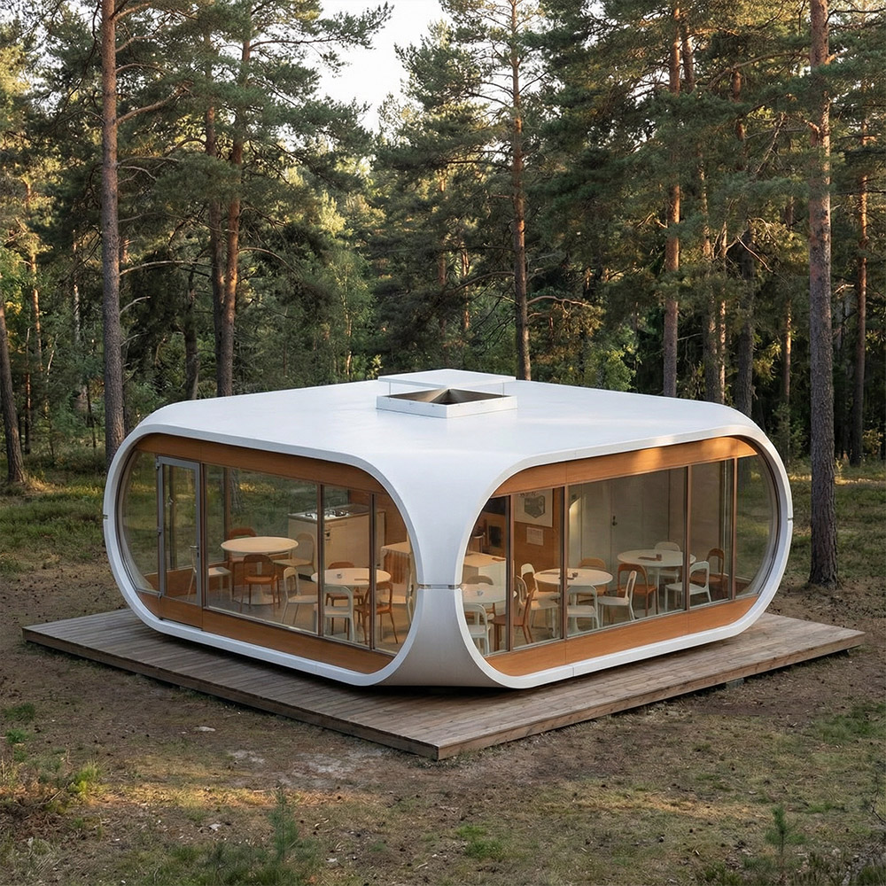 Epäsäännöllisen muotoinen yksikerroksinen irrotettava Apple Cabin kapseli