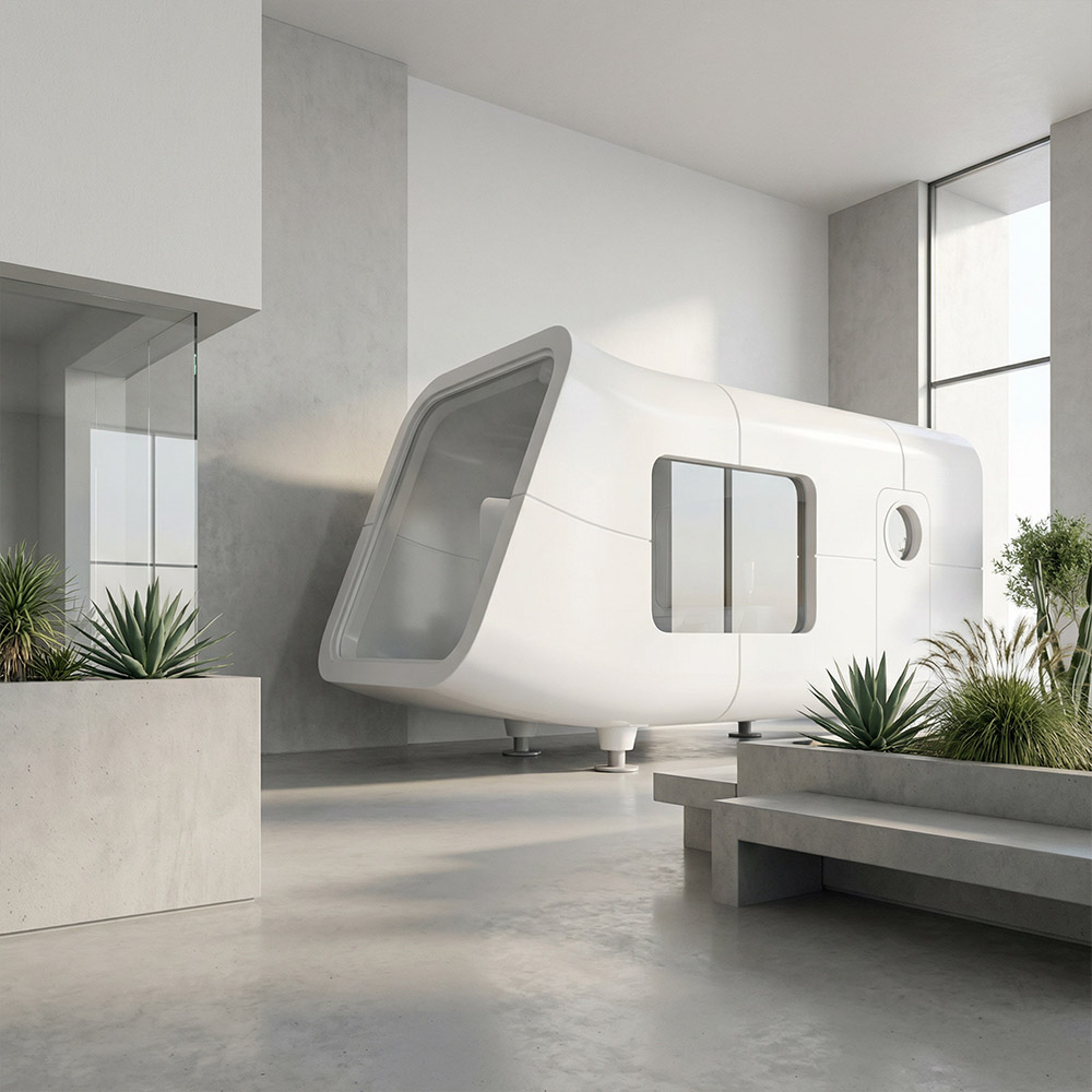 Epäsäännöllisen muotoinen yksikerroksinen irrotettava Apple Cabin kapseli